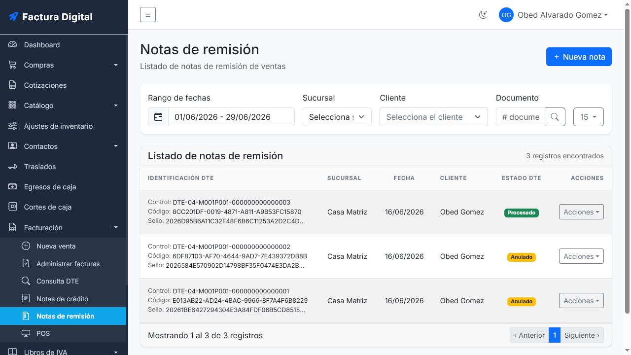 Notas de remisión