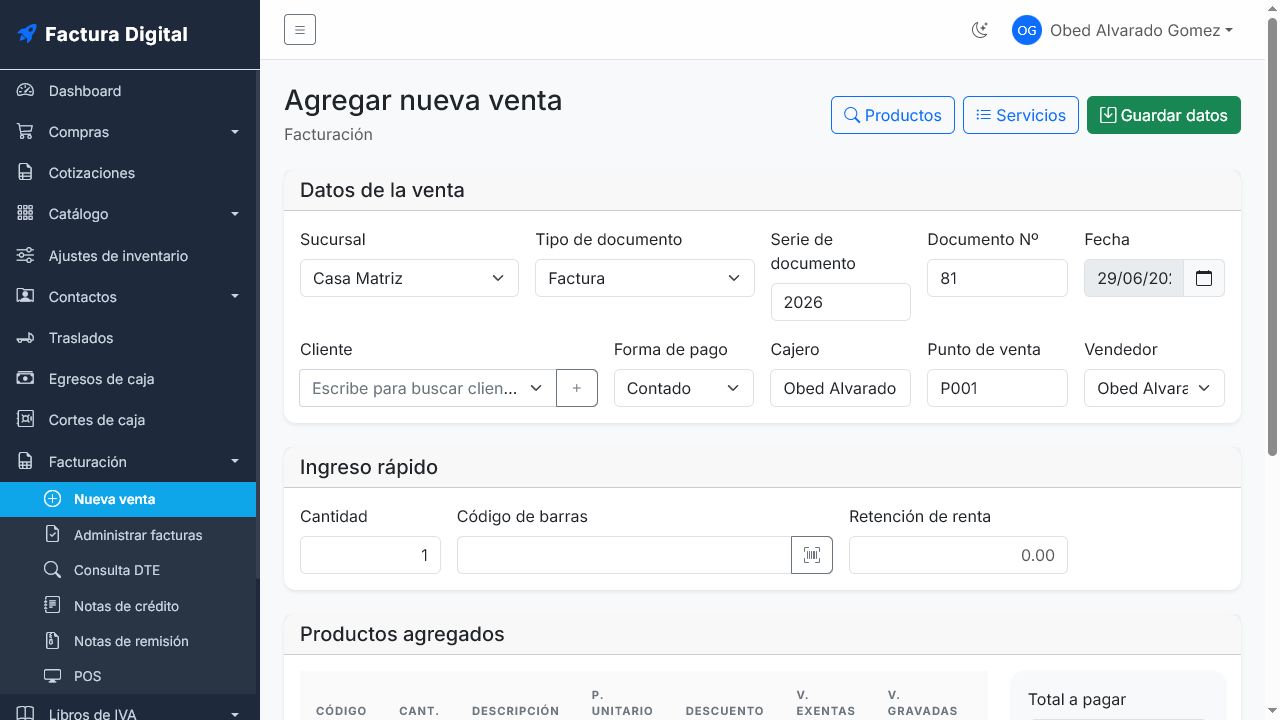 Nueva venta